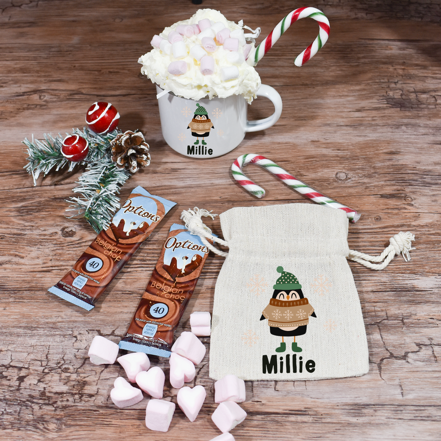Personalised Penguin Hot Chocolate Kit
