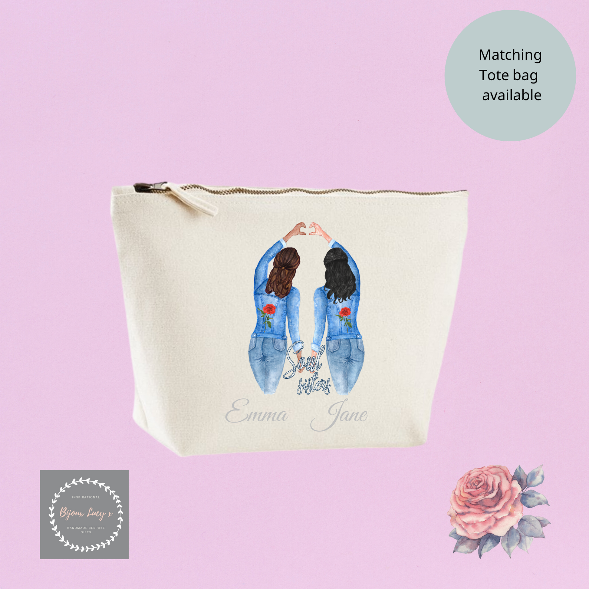Personalised Cosmetics Bag, Wash bag for Sister, Wash bag personalised Sister gift,  Cotton Wash bag - Bijoux Lucy