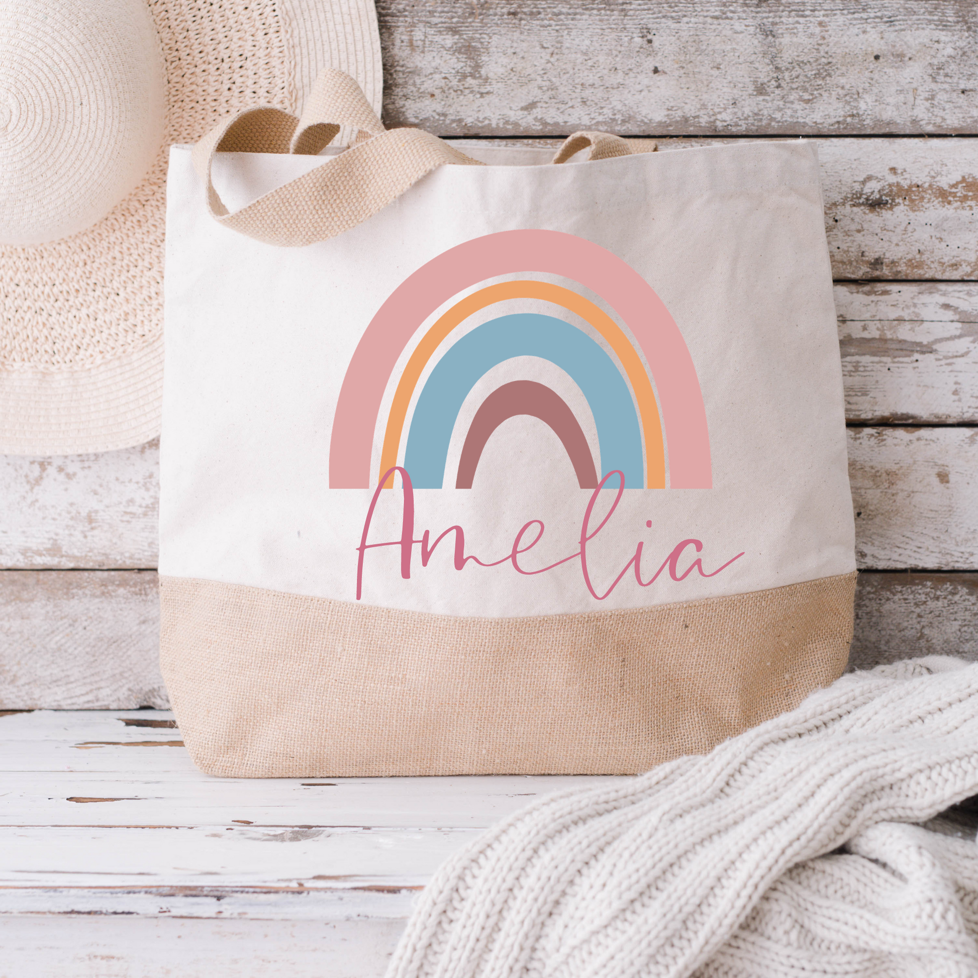 Personalised Large Rainbow Tote Bag, Large Shopper Bag - Bijoux Lucy