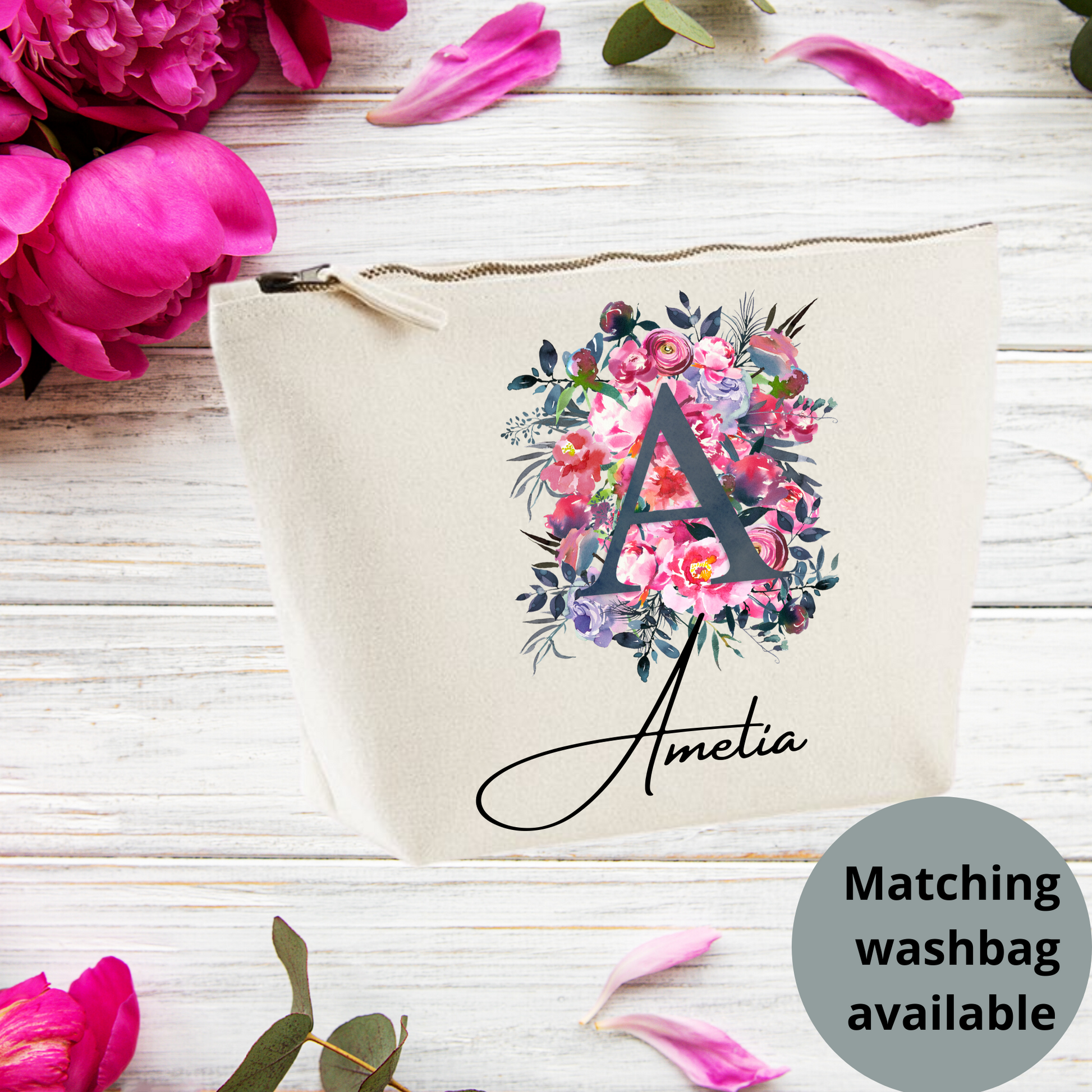 Personalised Grey Initial Floral Tote Bag,Custom gift, Gift for her,Personalised name gift for Daughter or Sister - Bijoux Lucy
