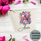 Personalised Grey Initial Floral print Washbag, Medium size washbag for her, Perfect gift for her - Bijoux Lucy