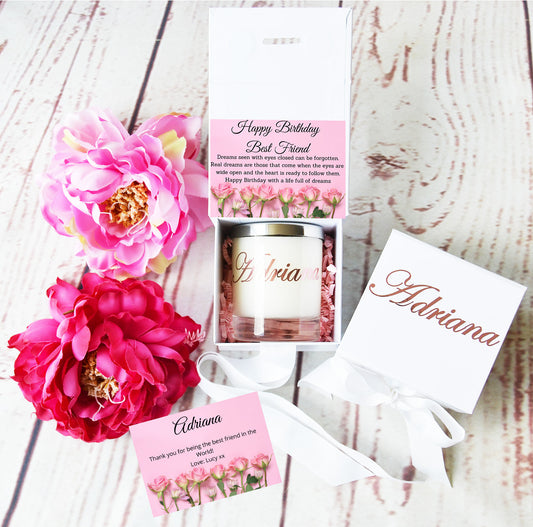 Birthday Gift for Best Friend. Personalised Candle Gift. Thoughtful Custom Candle. Gift Box with Ribbon. - Bijoux Lucy