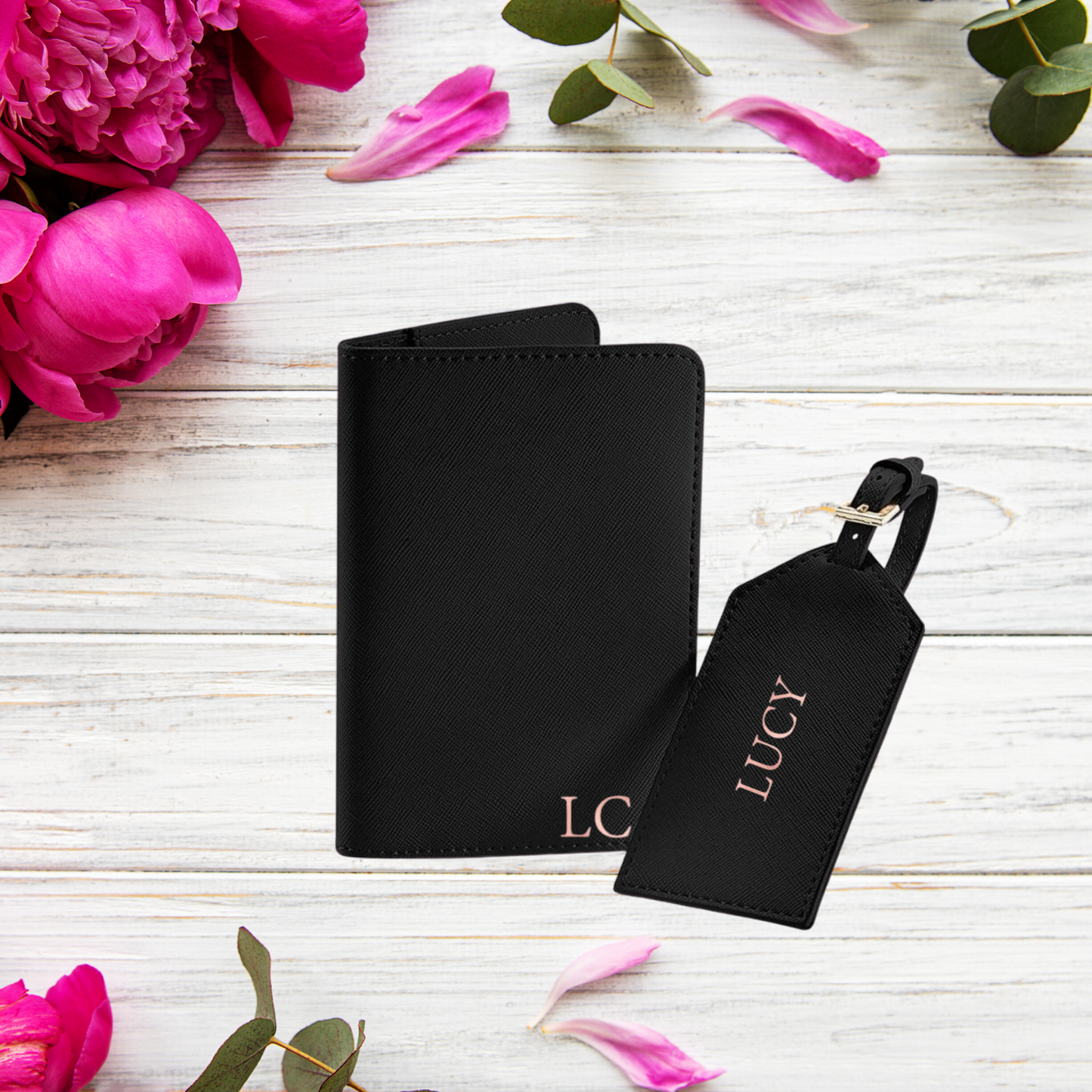 Personalised Travel Set, Personalised Luggage tag and passport wallet, Travel wallet set customised, Bridesmaid Gift - Bijoux Lucy