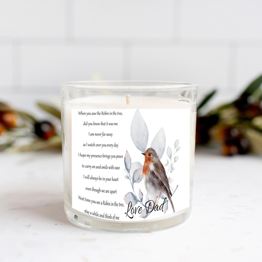 Christmas Day Memorial Candle, Robin Poem, Loved one Candle, Gift in Memory of Dad, Remembrance gift, Memory Gift - Bijoux Lucy