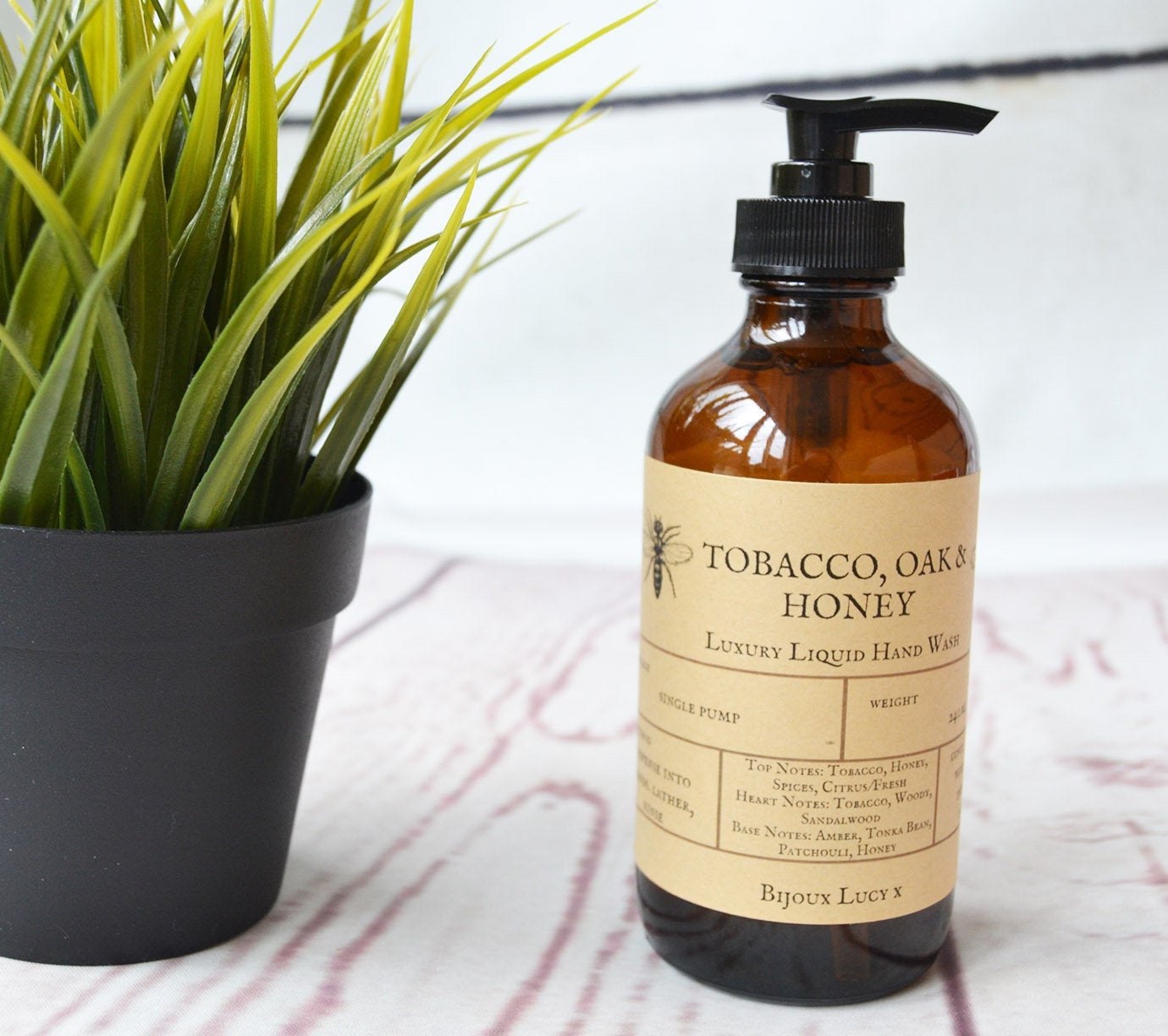 Liquid Hand Soap, Tobacco Oak and Honey, Liquid Hand Wash, Hand Sanitizer, Eco Friendly, Glass Bottle, Pump Bottle - Bijoux Lucy