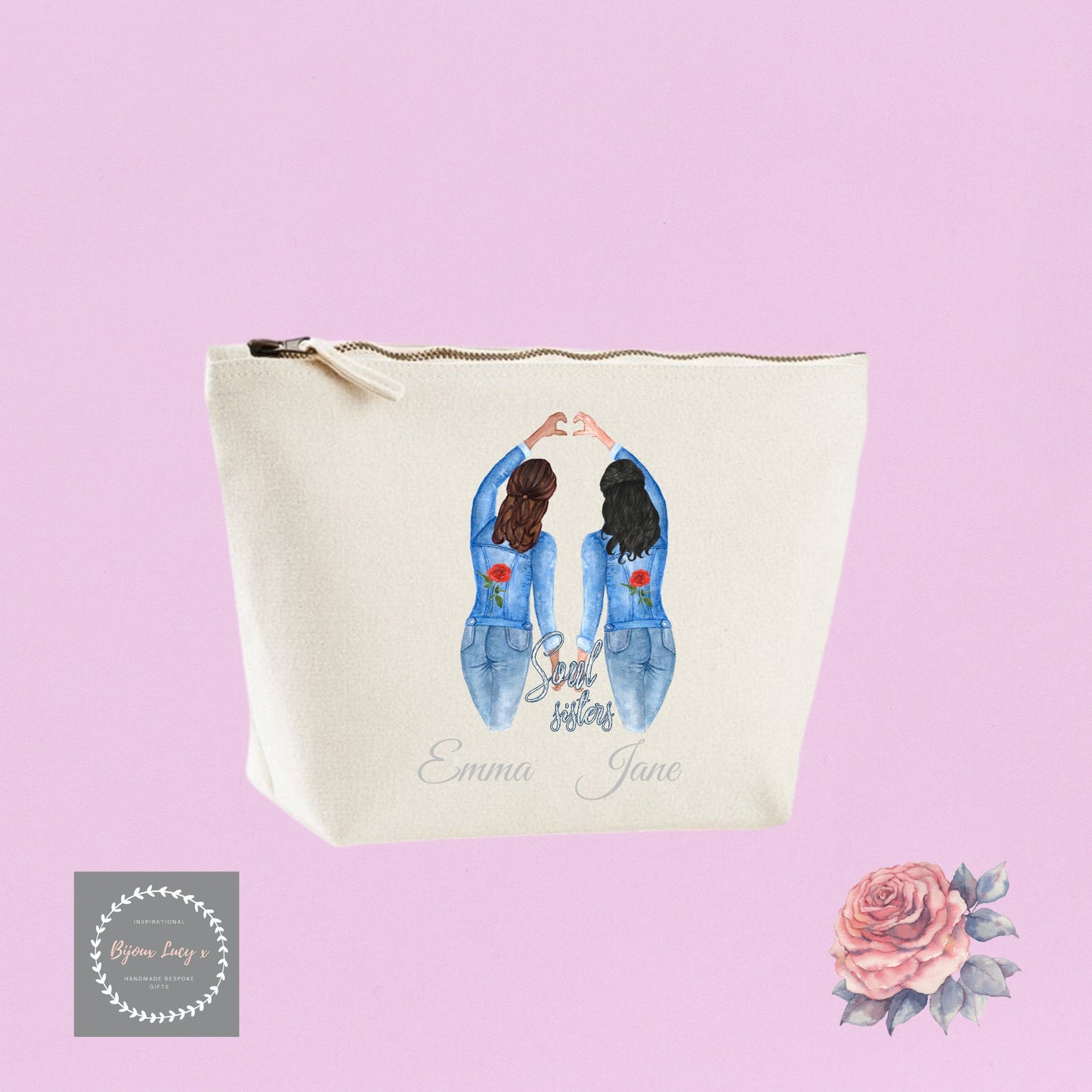 Personalised Cosmetics Bag, Wash bag for Sister, Wash bag personalised Sister gift, Wash bag Girl, Wash bag with zip, Cotton Wash bag - Bijoux Lucy