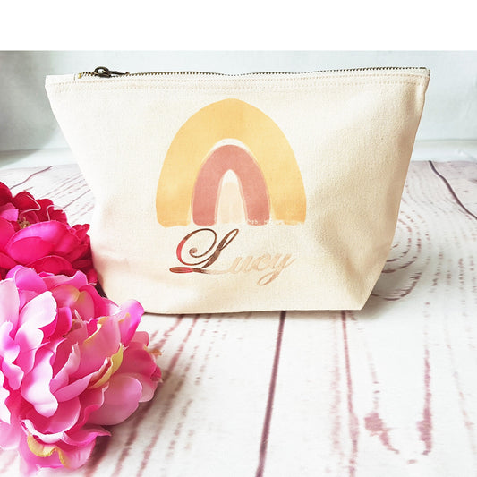 Personalised Cosmetics Bag, Wash bag for Woman, Wash bag personalised Woman, Wash bag Girl, Wash bag with zip, Cotton Wash bag,Rainbow Bag - Bijoux Lucy